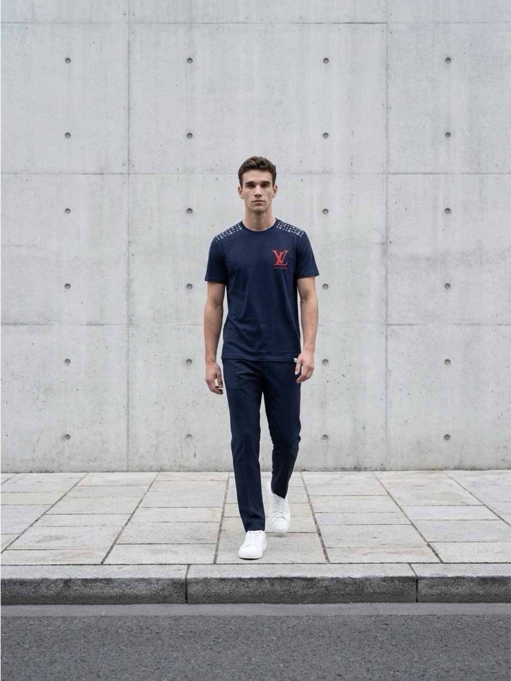 Navy Tee with red logo